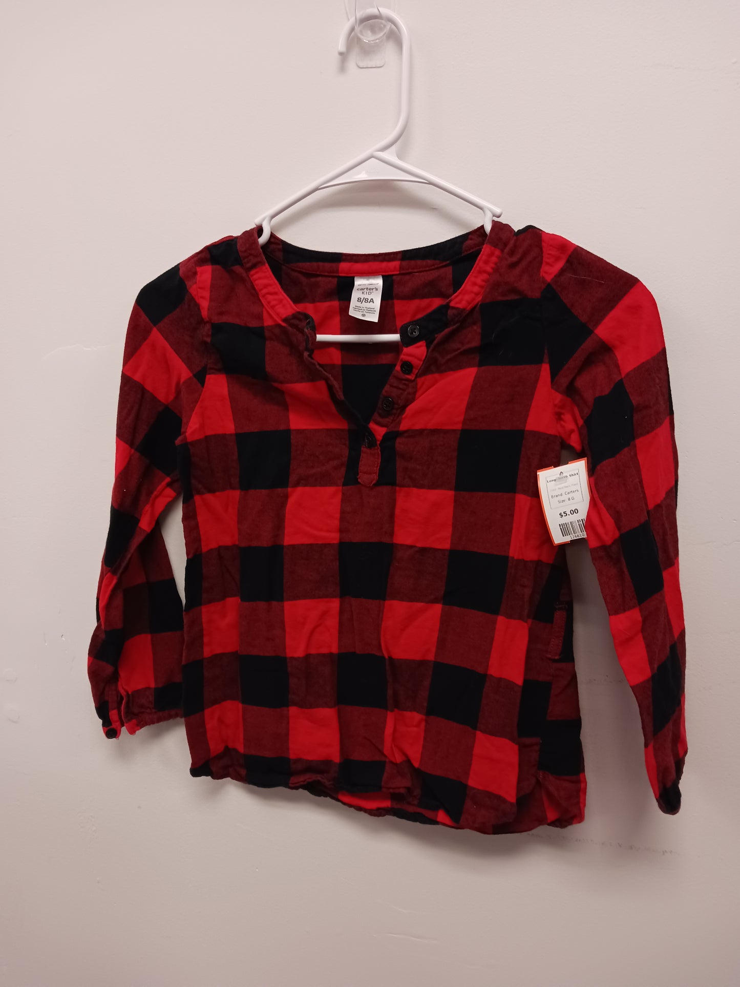 Red/Black Plaid Carters Longsleeve Shirt, 8 G