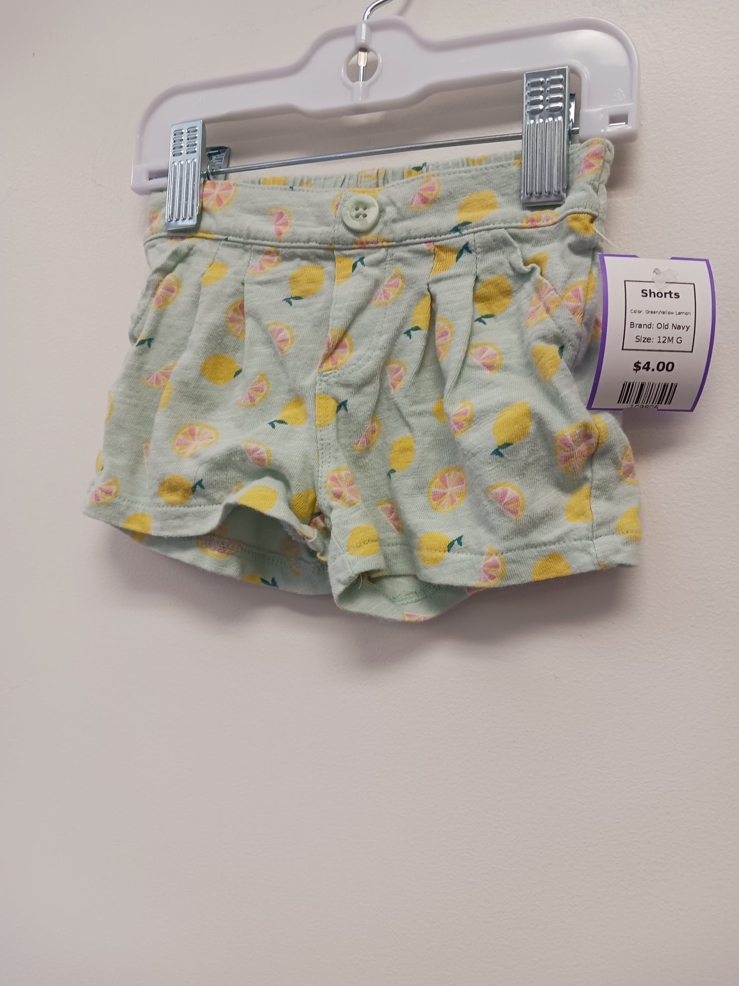 Green/Yellow Lemon Old Navy Shorts, 12M G