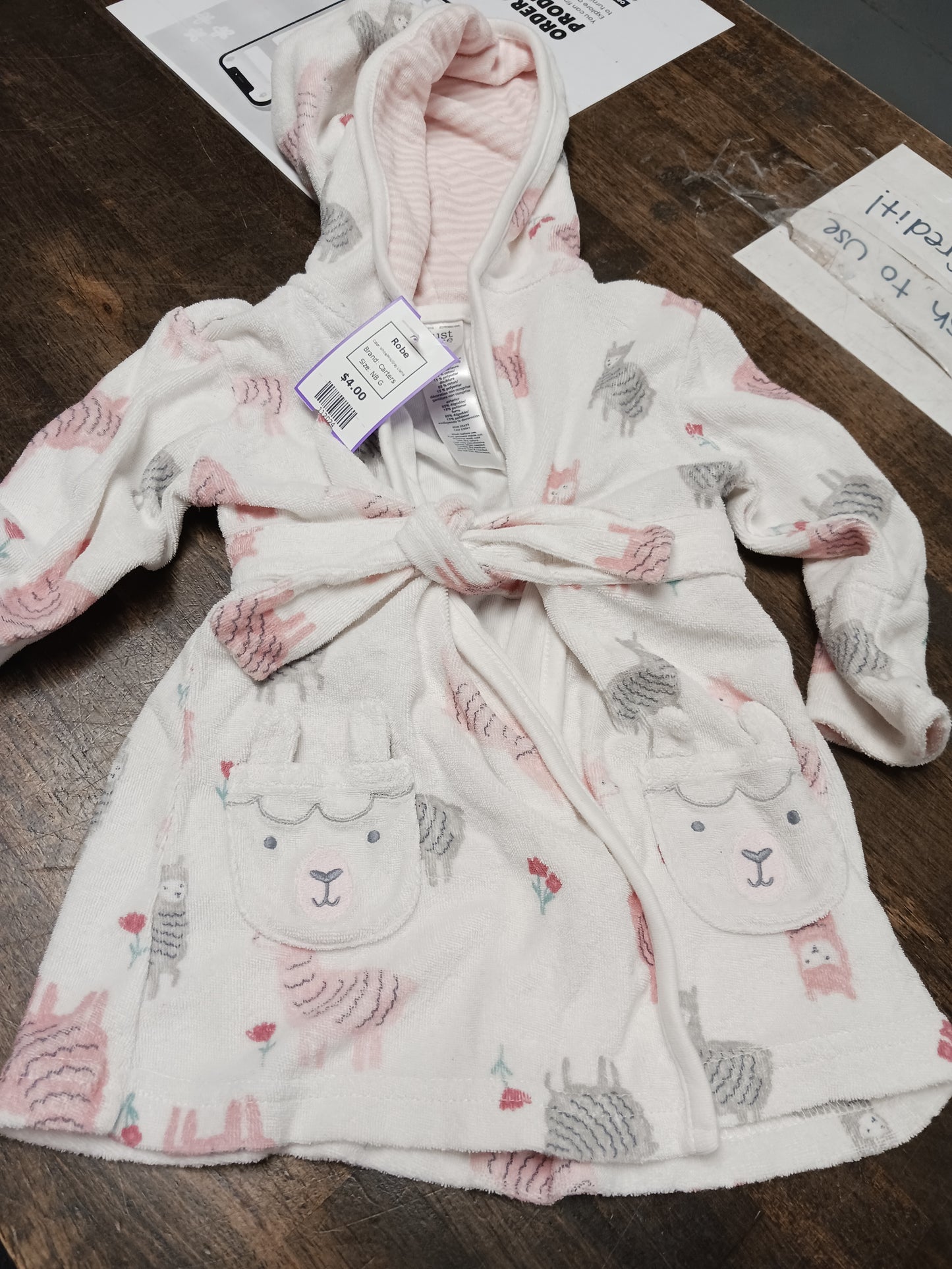 White/Pink/Grey Llama Carters Robe, NB G