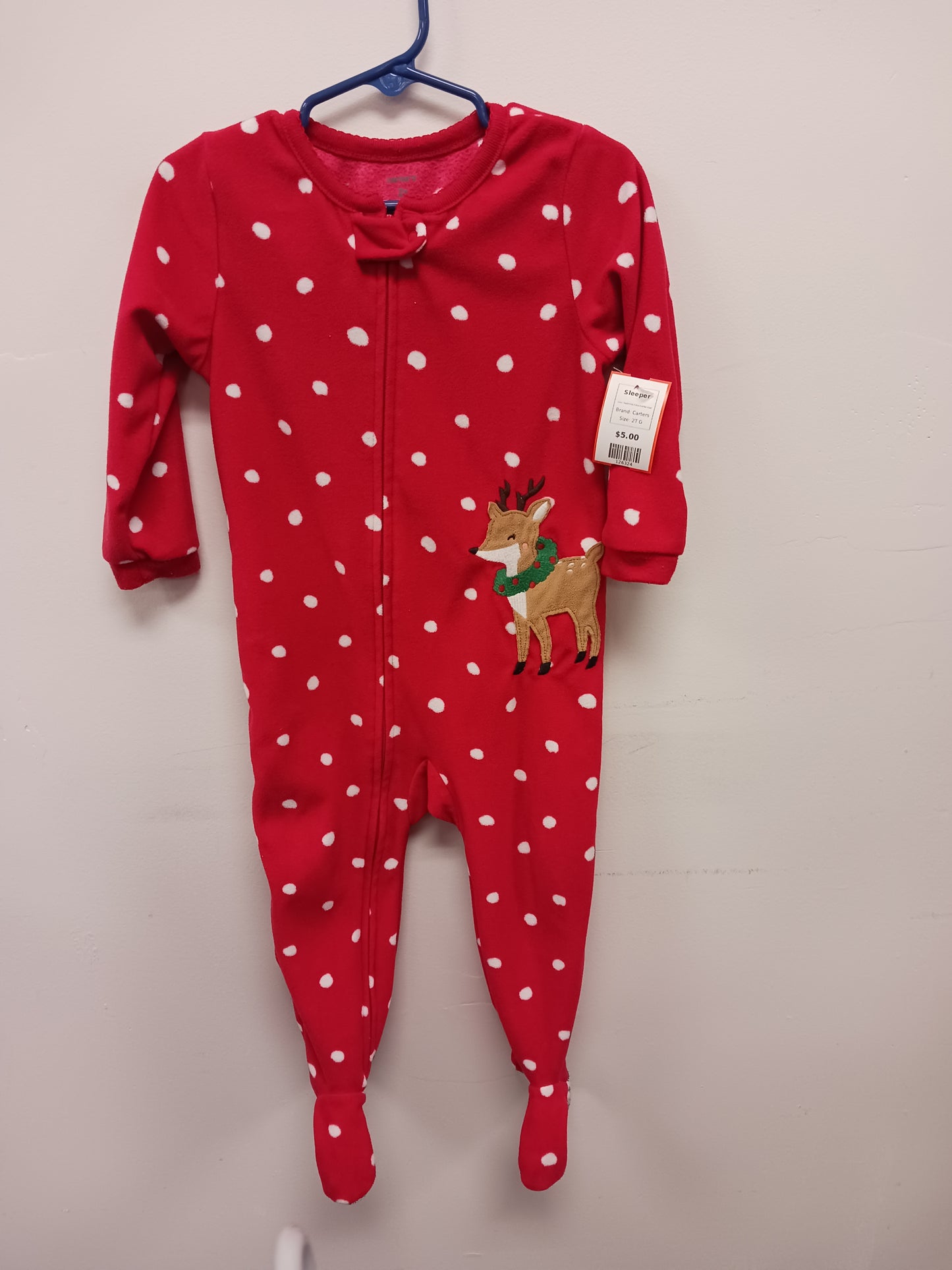 Red/White Polka Dot/Reindeer Carters Sleeper, 2T G