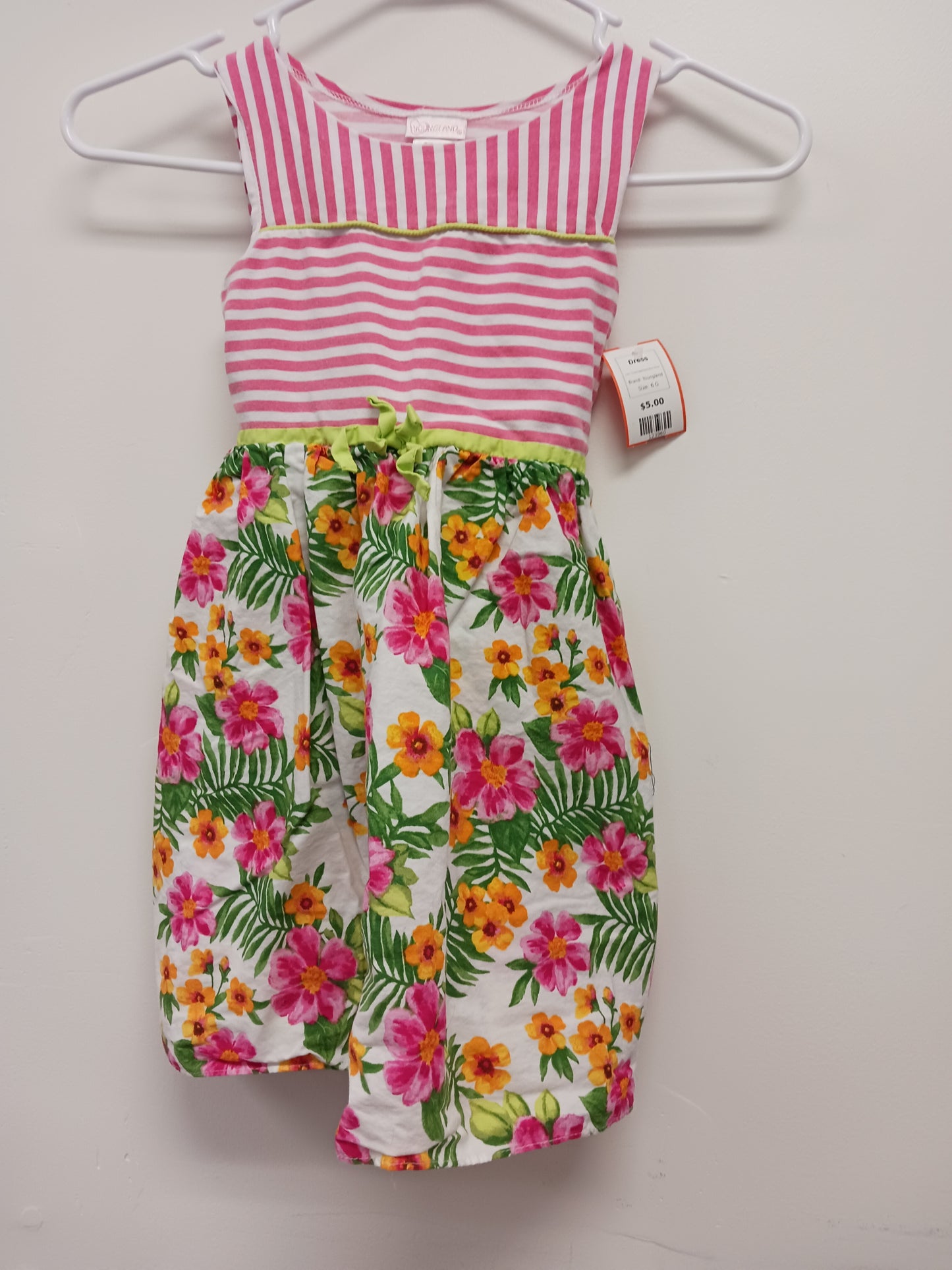 Pink/White/Green/Yellow Flower Youngland Dress, 6 G