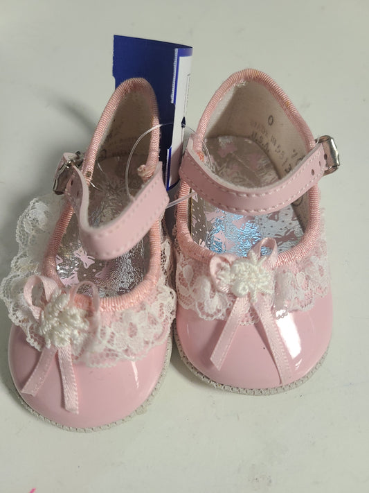 pink  Crib Shoes w/lace, NB G