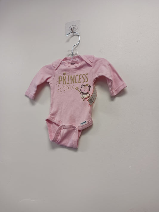 Pink Gerber Long Sleeve Princess Onesie, NB G