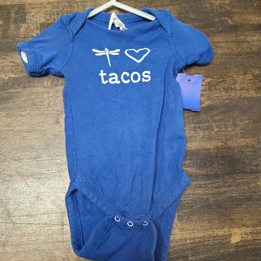 blue rabbit skins tacos onesie, 6M B