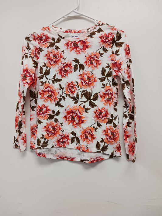 White/Pink Flower Old Navy Longsleeve Shirt, 10/12 G