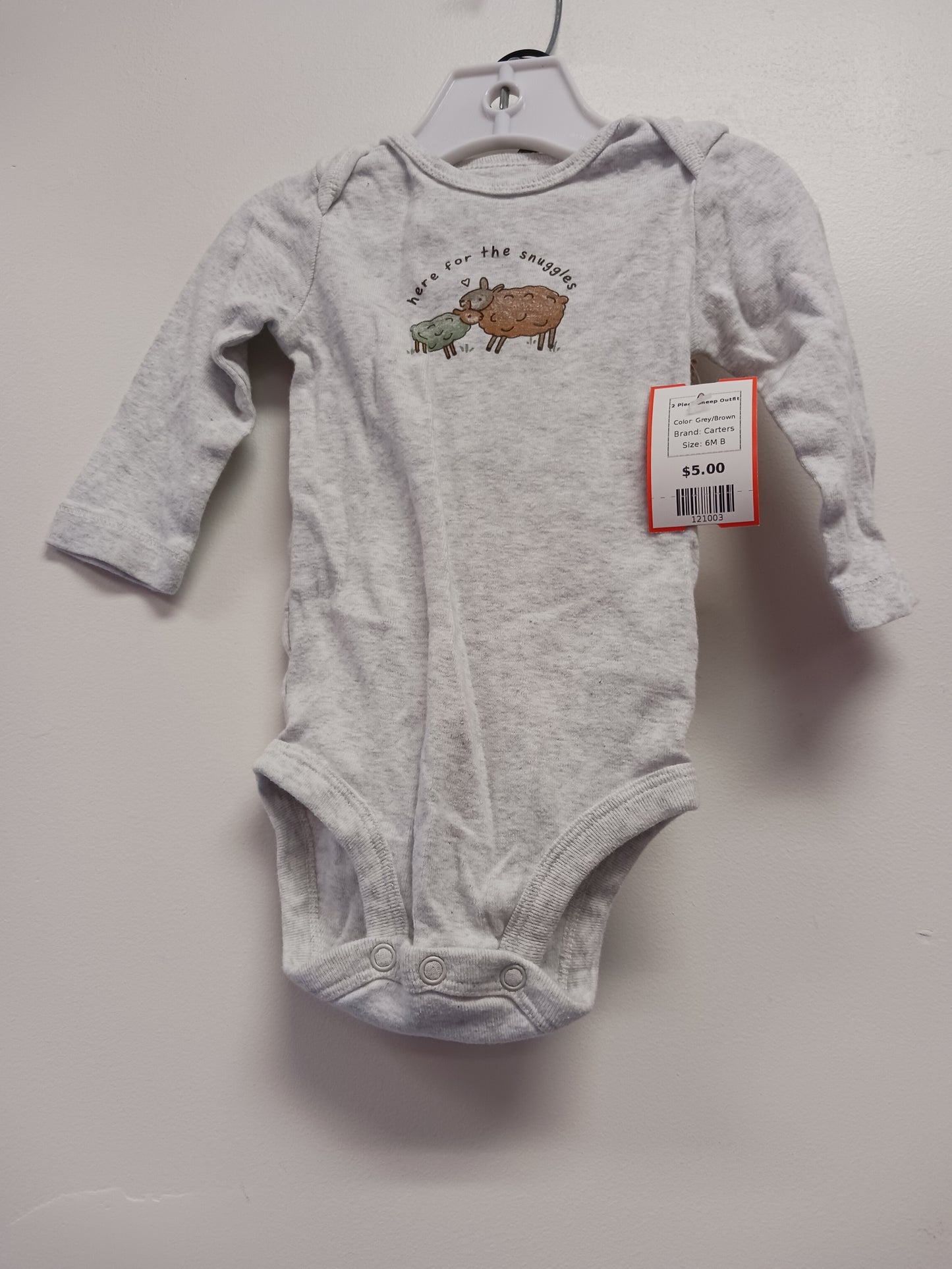 Grey/Brown Carters 2 Piece Sheep Outfit, 6M B