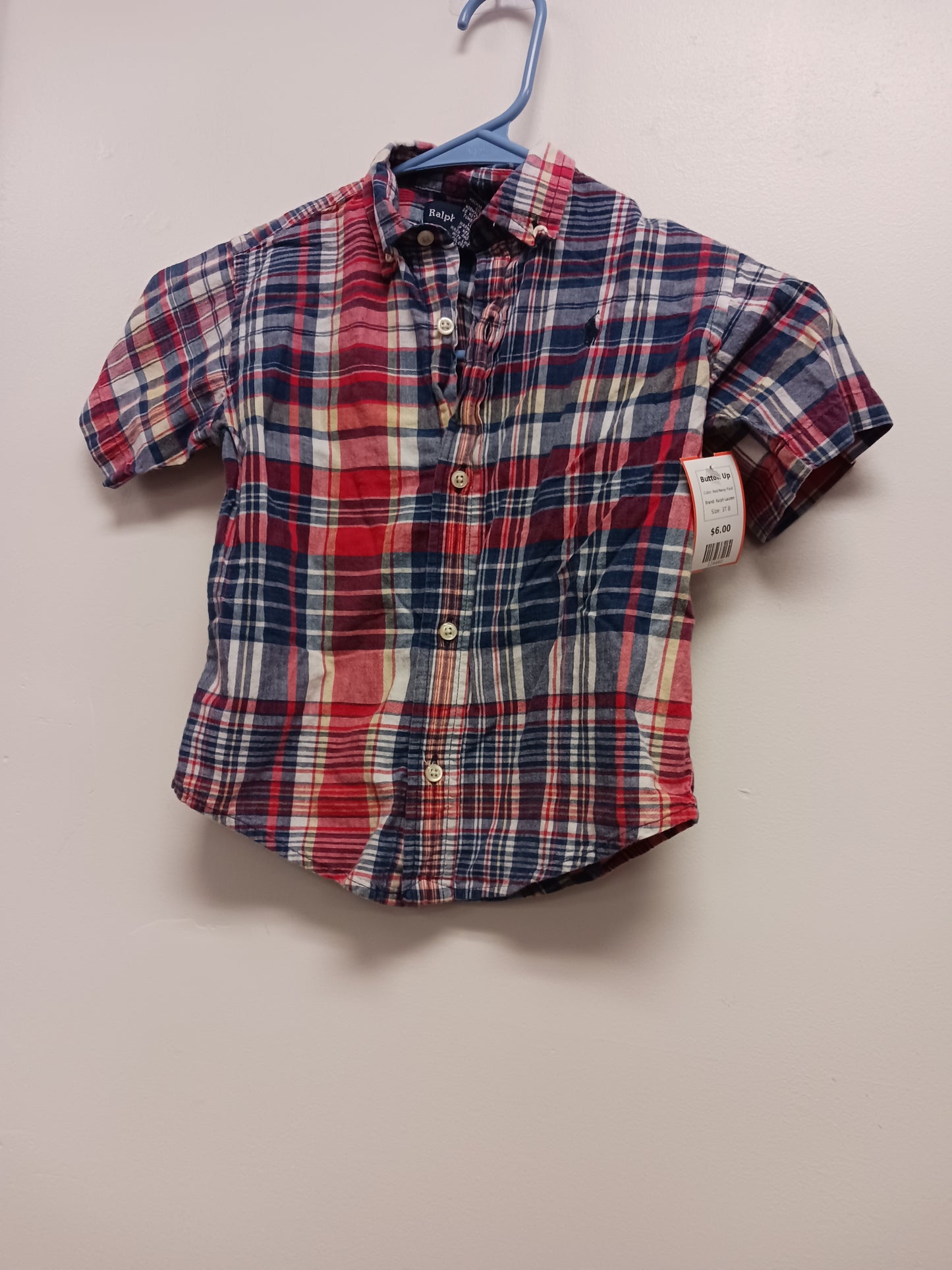Red/Navy Plaid Ralph Lauren Button Up, 3T B