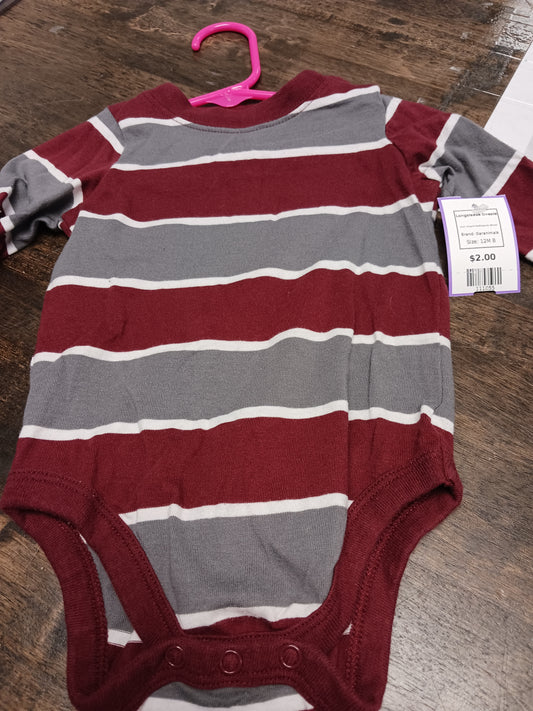 Grey/White/Burgandy Striped Garanimals Longsleeve Onesie, 12M B