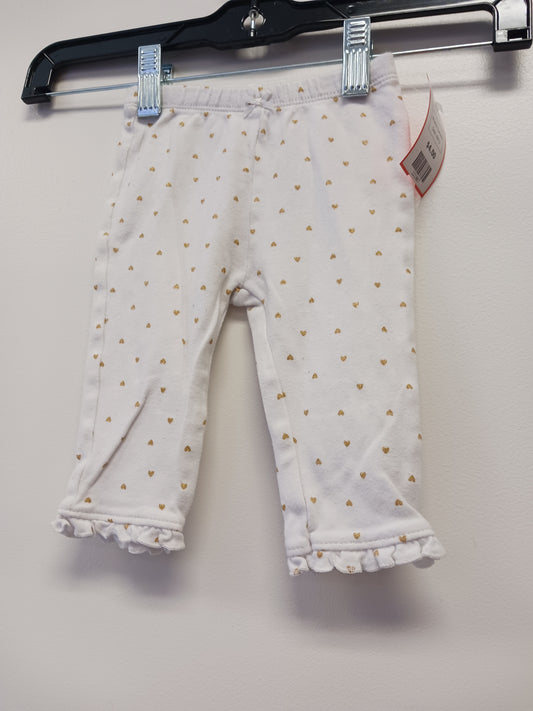 White/Gold Heart Carters Pants, 6M G