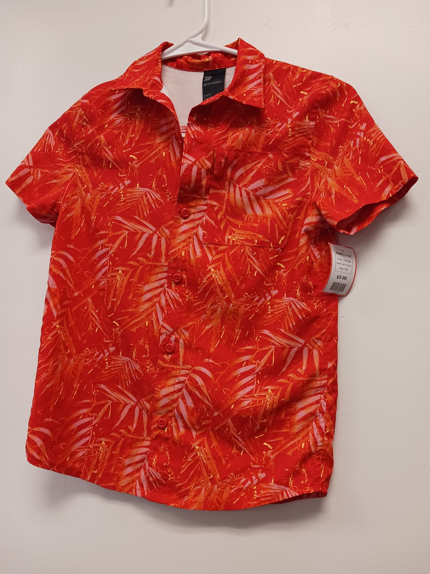 Orange All In Motion Button Up, 6 B