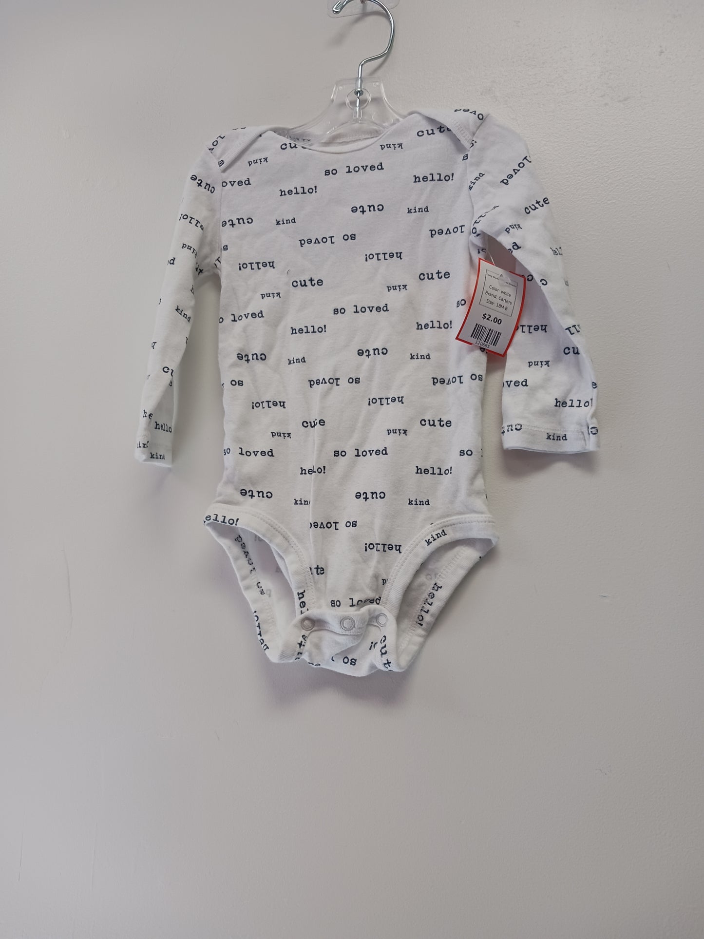 white Carters Long Sleeve Words Onesie, 18M B