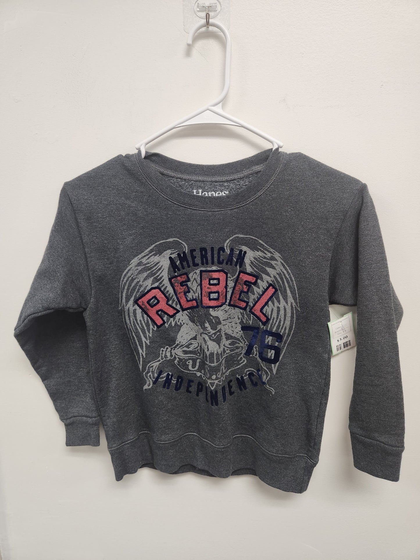 Grey Hanes American Rebel Sweatshirt, 8 B