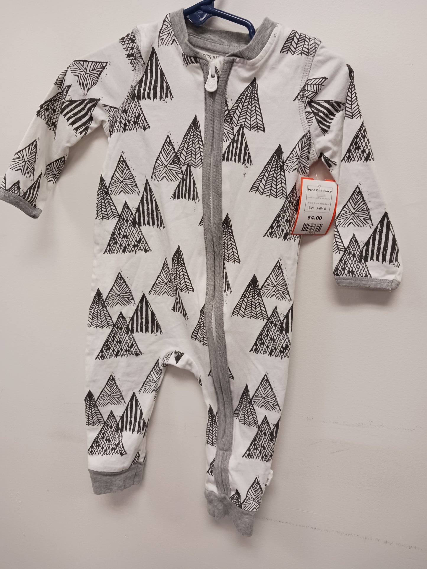 White/Grey Mountains Burt's Bees Baby Pant One Piece, 3-6M B