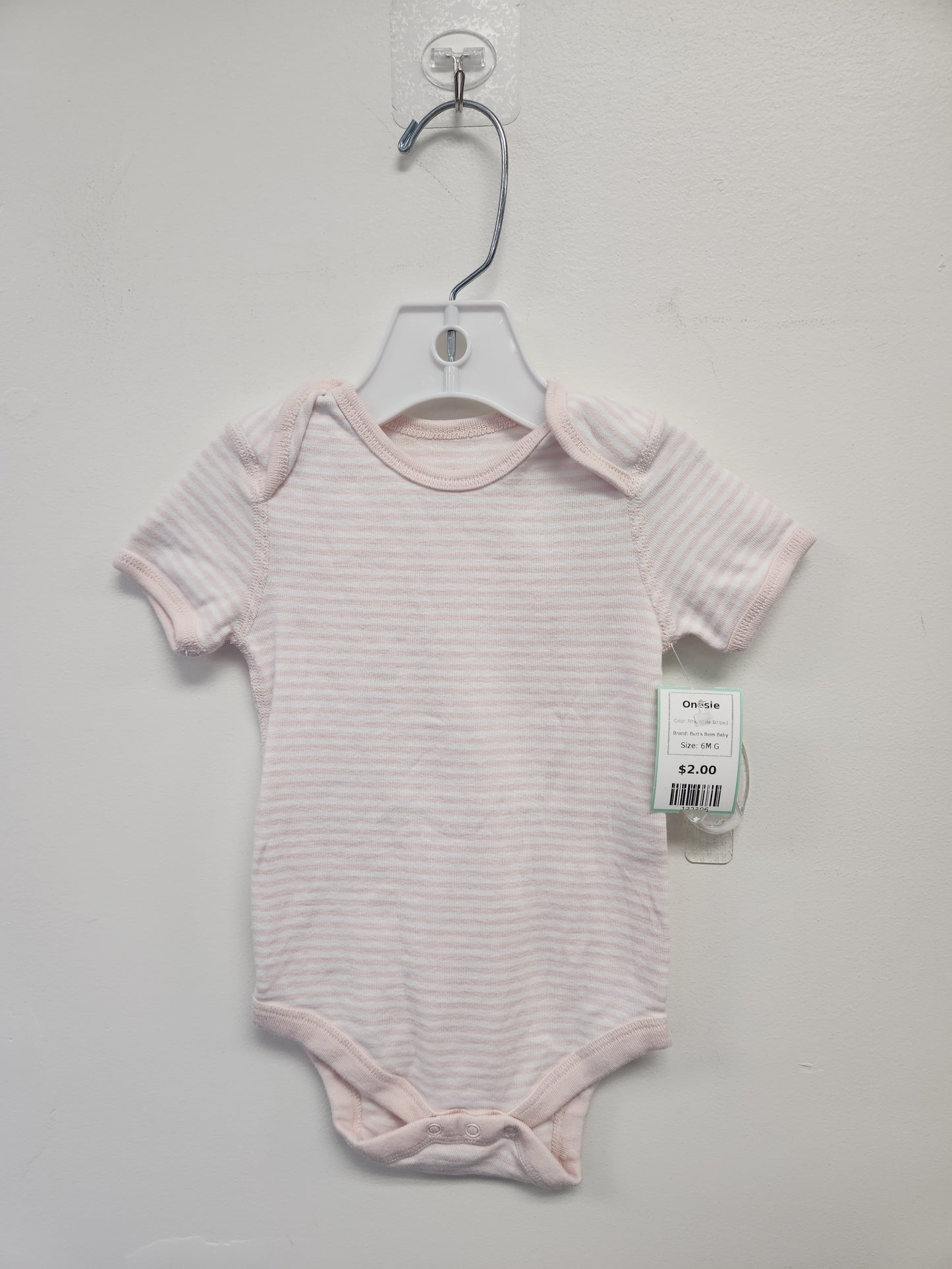 Pink/White Striped Burt's Bees Baby Onesie, 6M G