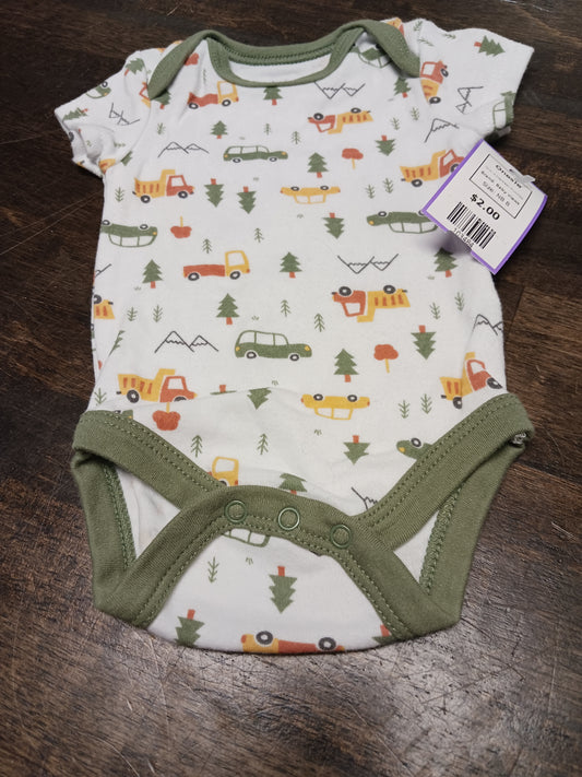 White/Green Truck/Tree Baby Views Onesie, NB B