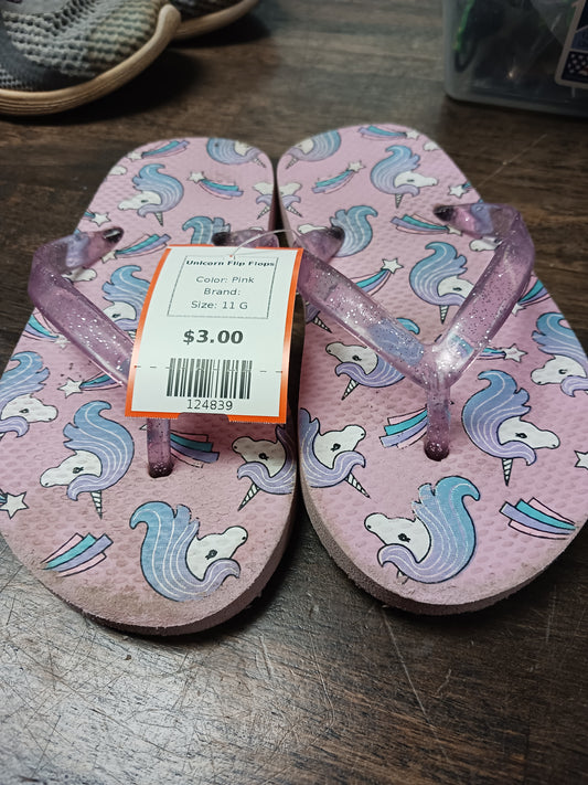 Pink  Unicorn Flip Flops, 11 G