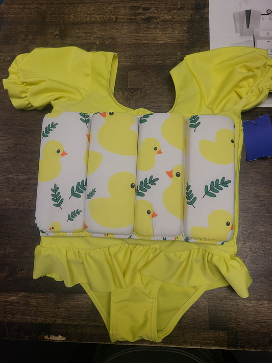 Yellow/White Duck Boutique Swim Suit W/Float Built In, 18M G