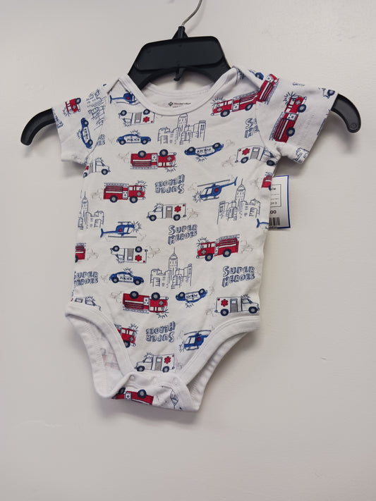 White/Red/Blue Fire/Police Members Mark Onesie, 12M B