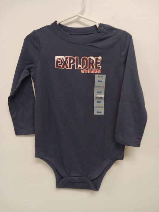 Navy Explore With Mom Garanimals Longsleeve Onesie, 2T B