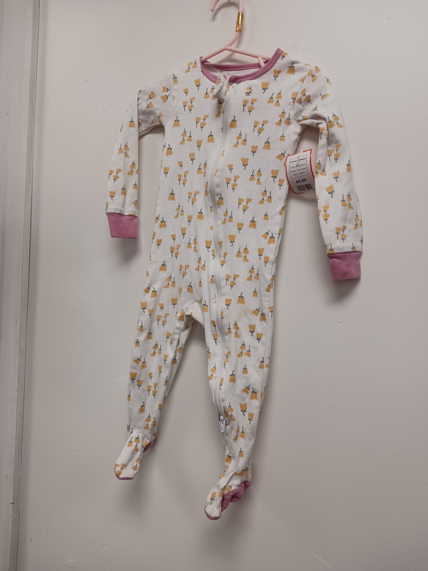 white/yellow Cloud Island Flower Sleeper, 12M G