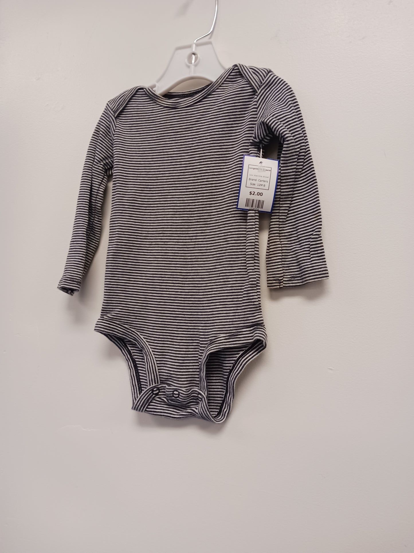 Black/Grey Striped Carters Longsleeve Onesie, 12M B
