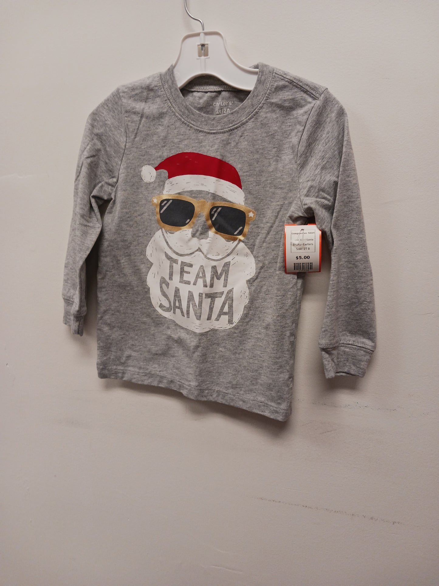 Grey Santa Carters Longsleeve Shirt, 2T B