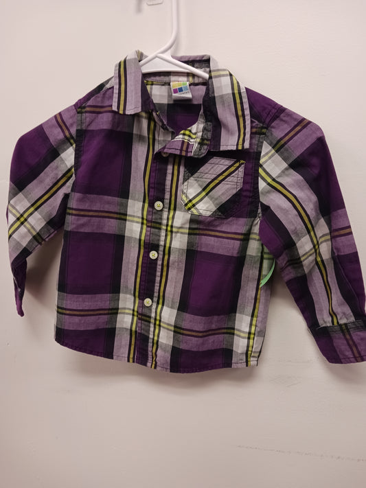 Black/Purple Plaid Healthtex Longsleeve Button Up, 3T B