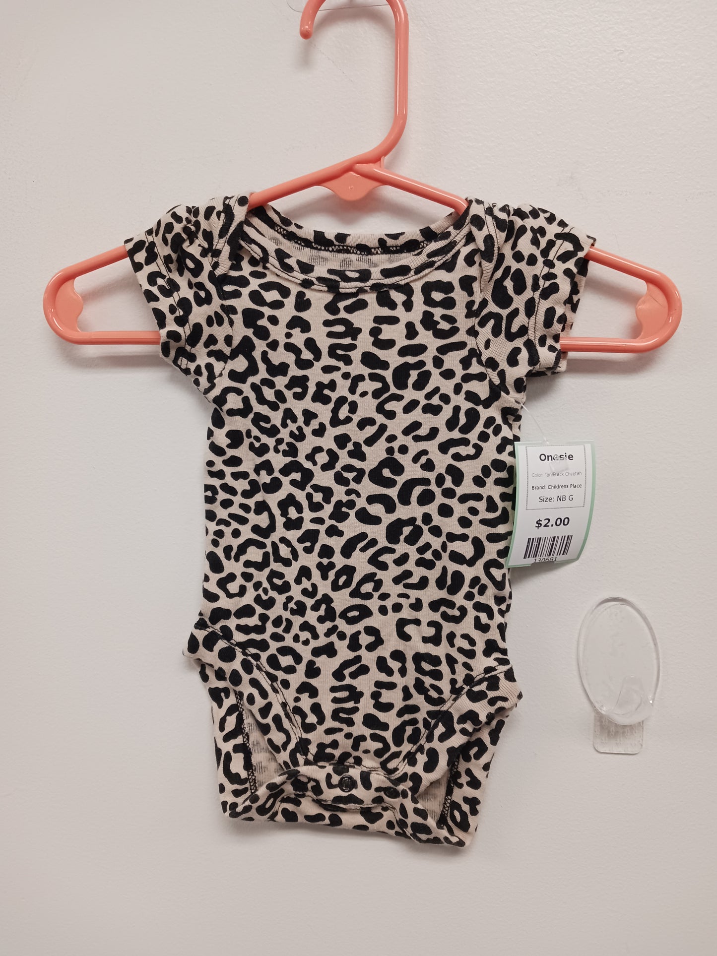 Tan/Black Cheetah Childrens Place Onesie, NB G