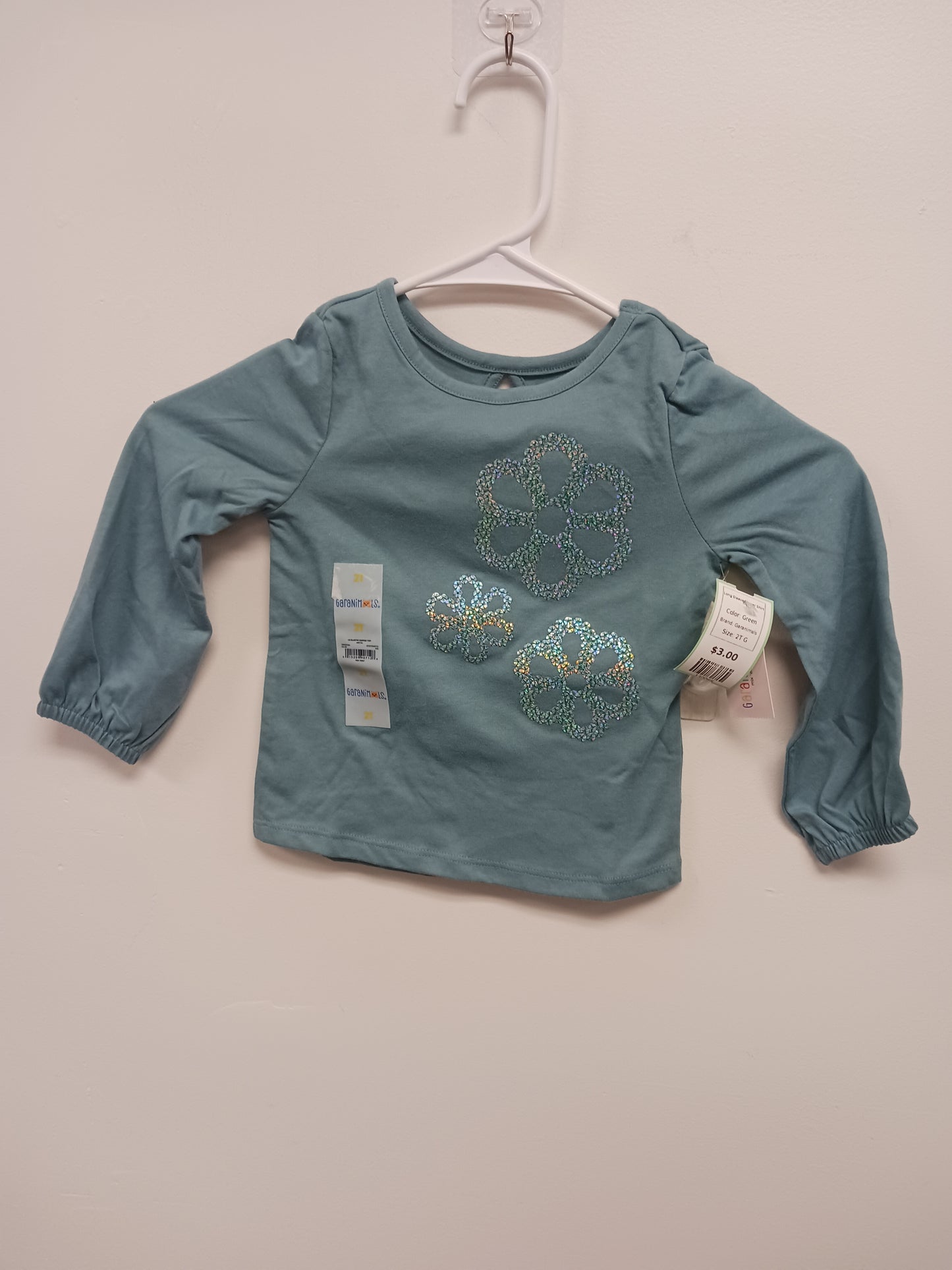 Green Garanimals Long Sleeve Flower Shirt, 2T G