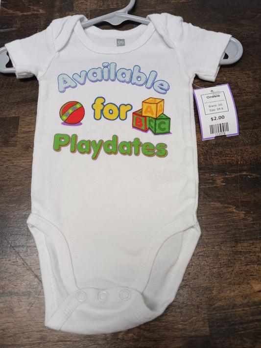 White Available For Playdates DG Onesie, 3M B