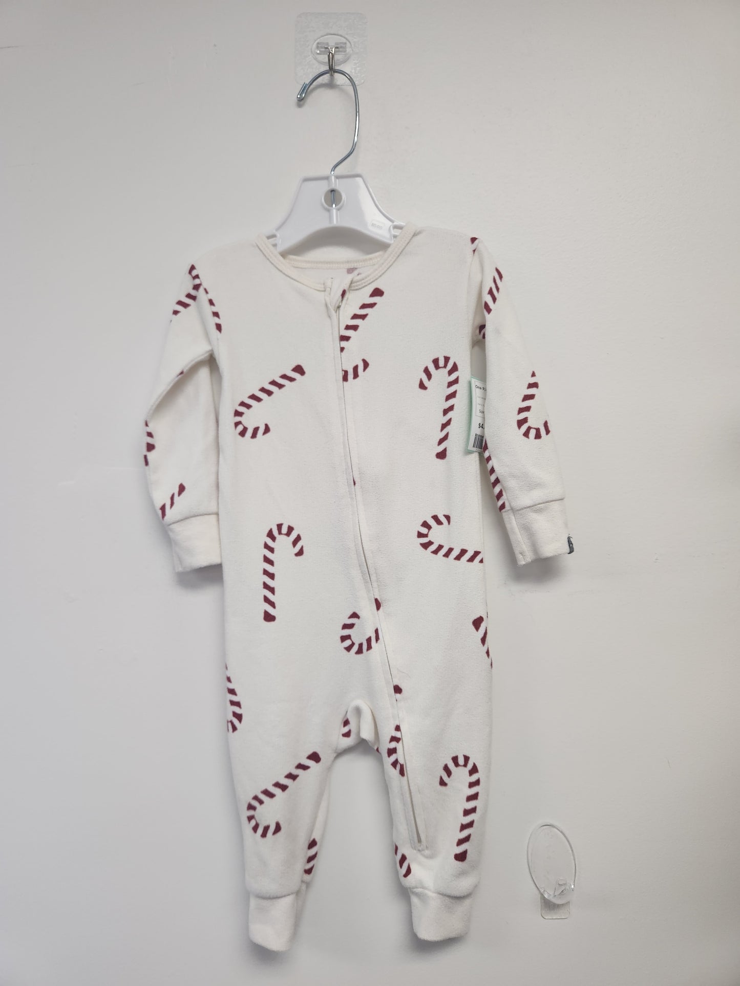 White/Red Candy Cane Modern Moments One Piece Pjs, 12M G