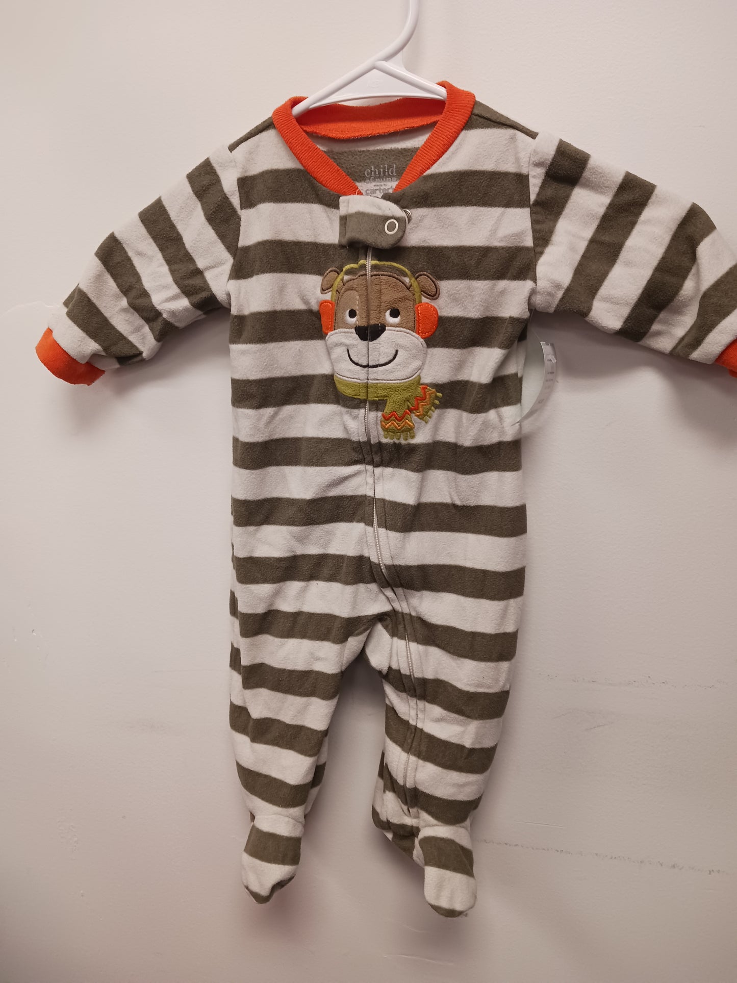 beige/green Child of Mine Striped Bear Sleeper, 3-6M B