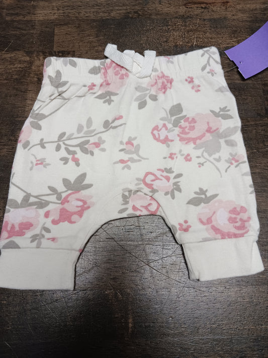 White/Pink Flower Modern Moments Pants, NB G