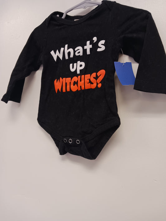 Black What's Up Witches? Boutique Longsleeve Onesie, 6M B