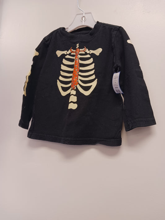 Black Skeleton Halloween  Longsleeve Shirt, 2T B