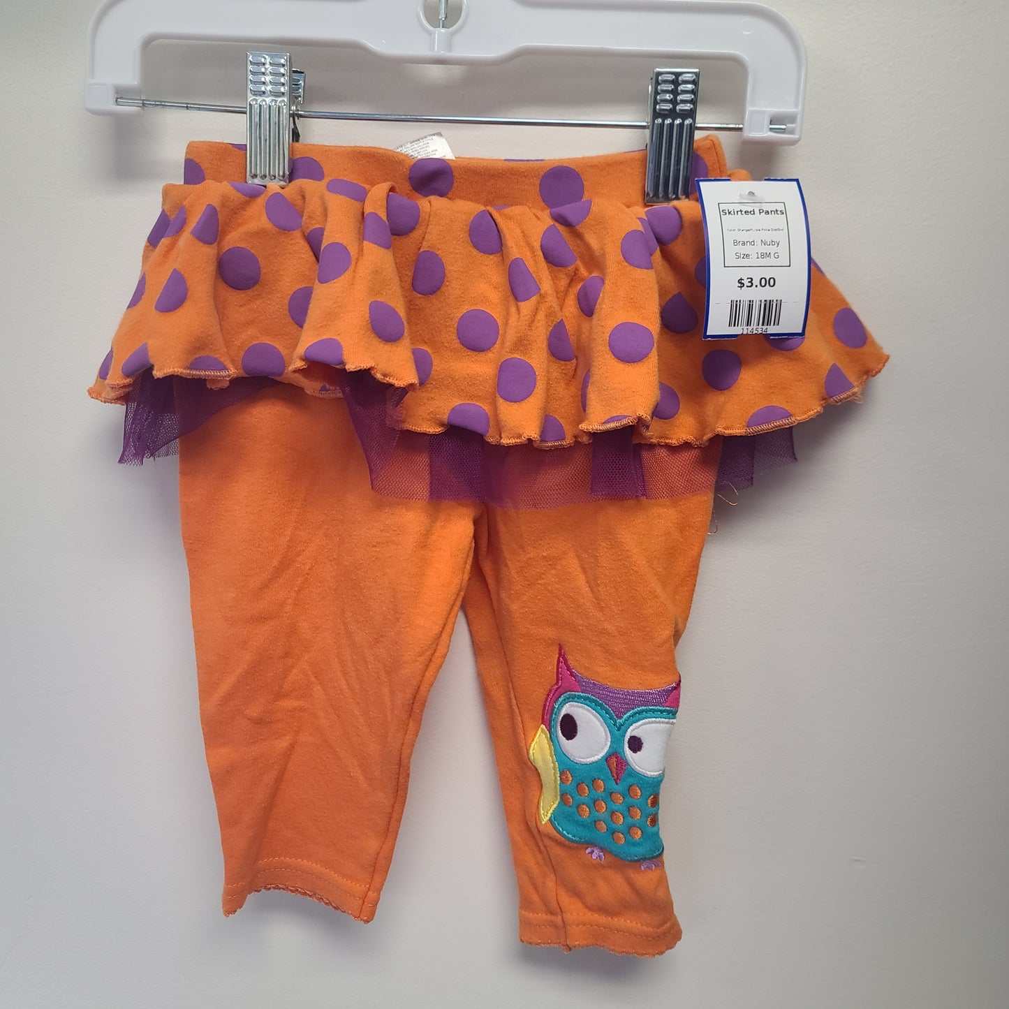 Orange/Purple Polka Dot/Owl Nuby Skirted Pants, 18M G