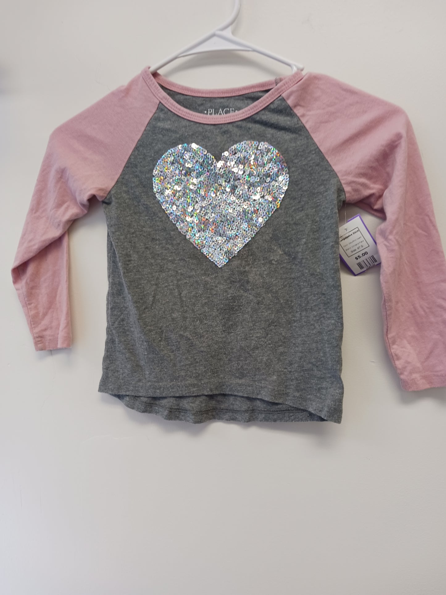 Grey/Pink Heart Childens Place Longsleeve Shirt, 4T G