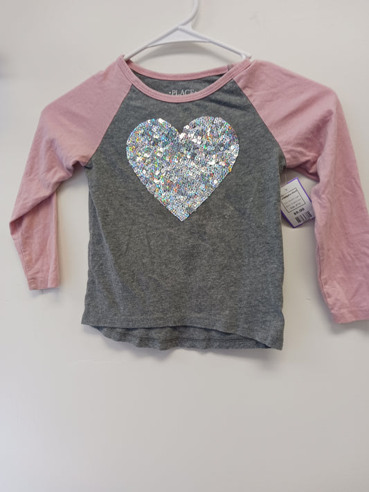 Grey/Pink Heart Childens Place Longsleeve Shirt, 4T G