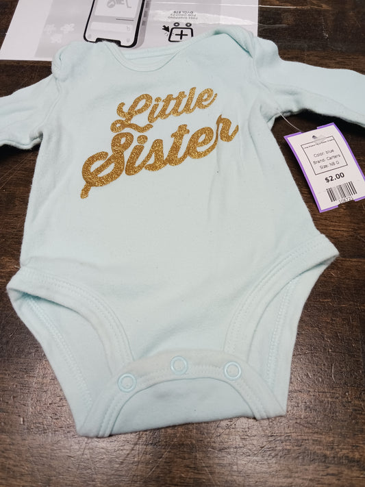 blue Carters Long Sleeve Little Sister Onesie, NB G