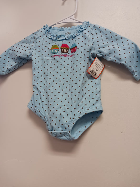 blue Poka Dot Carters Long Sleeve Cupcake Onesie, 9M G