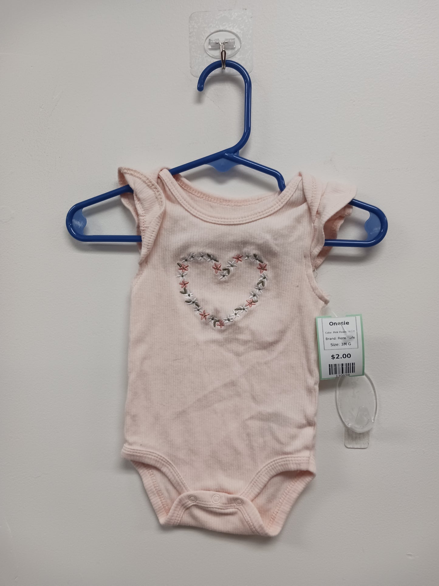 Pink Flower Heart Rene Rofe Onesie, 3M G