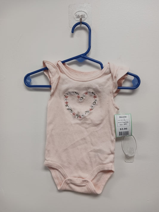 Pink Flower Heart Rene Rofe Onesie, 3M G