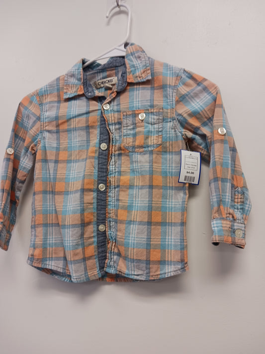 Blue/Orange/Grey Plaid Cherokee Longsleeve Button Up, 4T B
