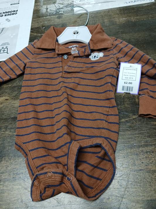 Brown/Navy Carters Longsleeve Onesie, 6M B