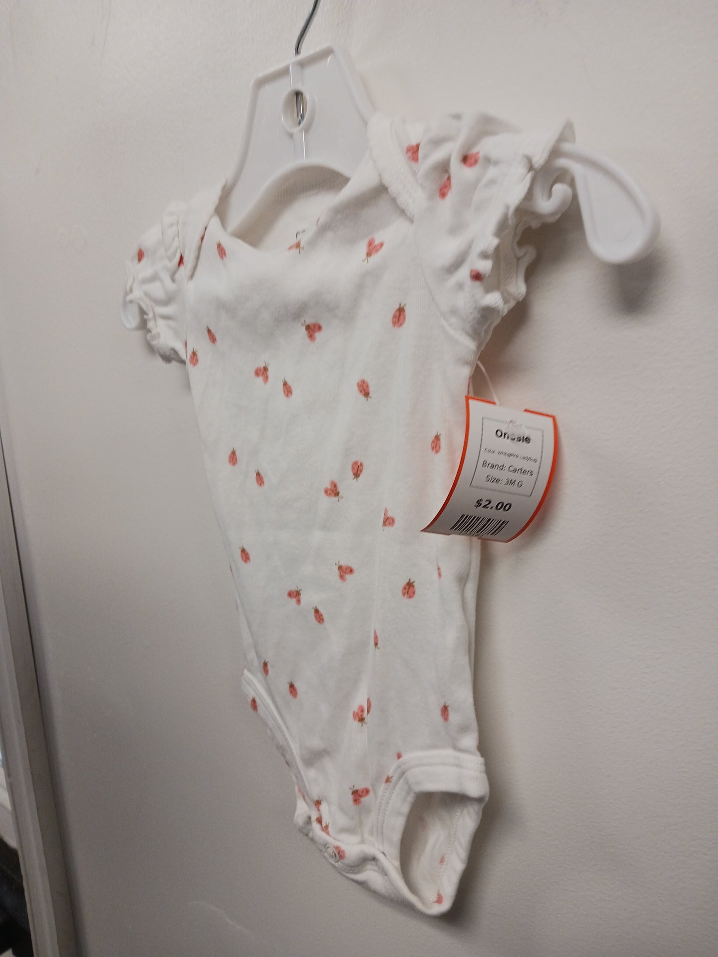 White/Pink Ladybug Carters Onesie, 3M G