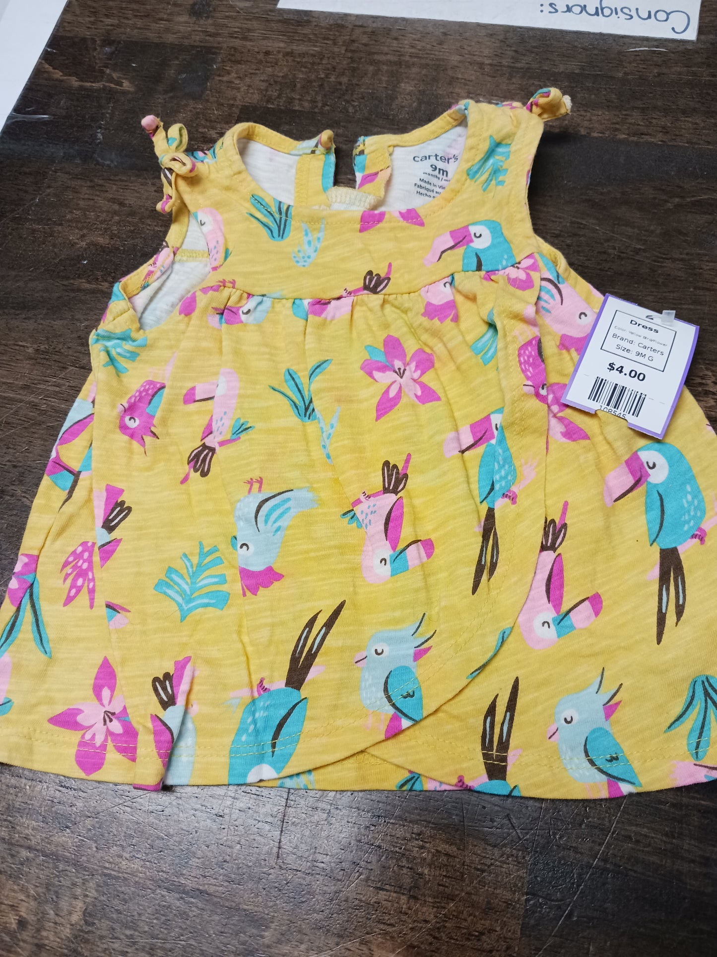 Yellow Bird/Flower Carters Dress, 9M G
