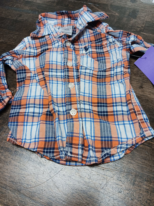 Orange/Blue/White Plaid Carters Longsleeve Button Up, 3M B
