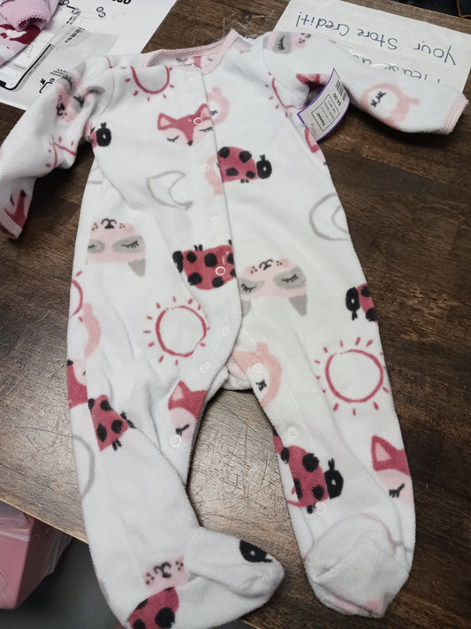 White/Pink Ladybug/Sun Carters Sleeper, 6M G