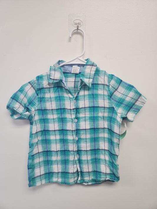Green/Blue/White Plaid Boutique Button Up, 4T B