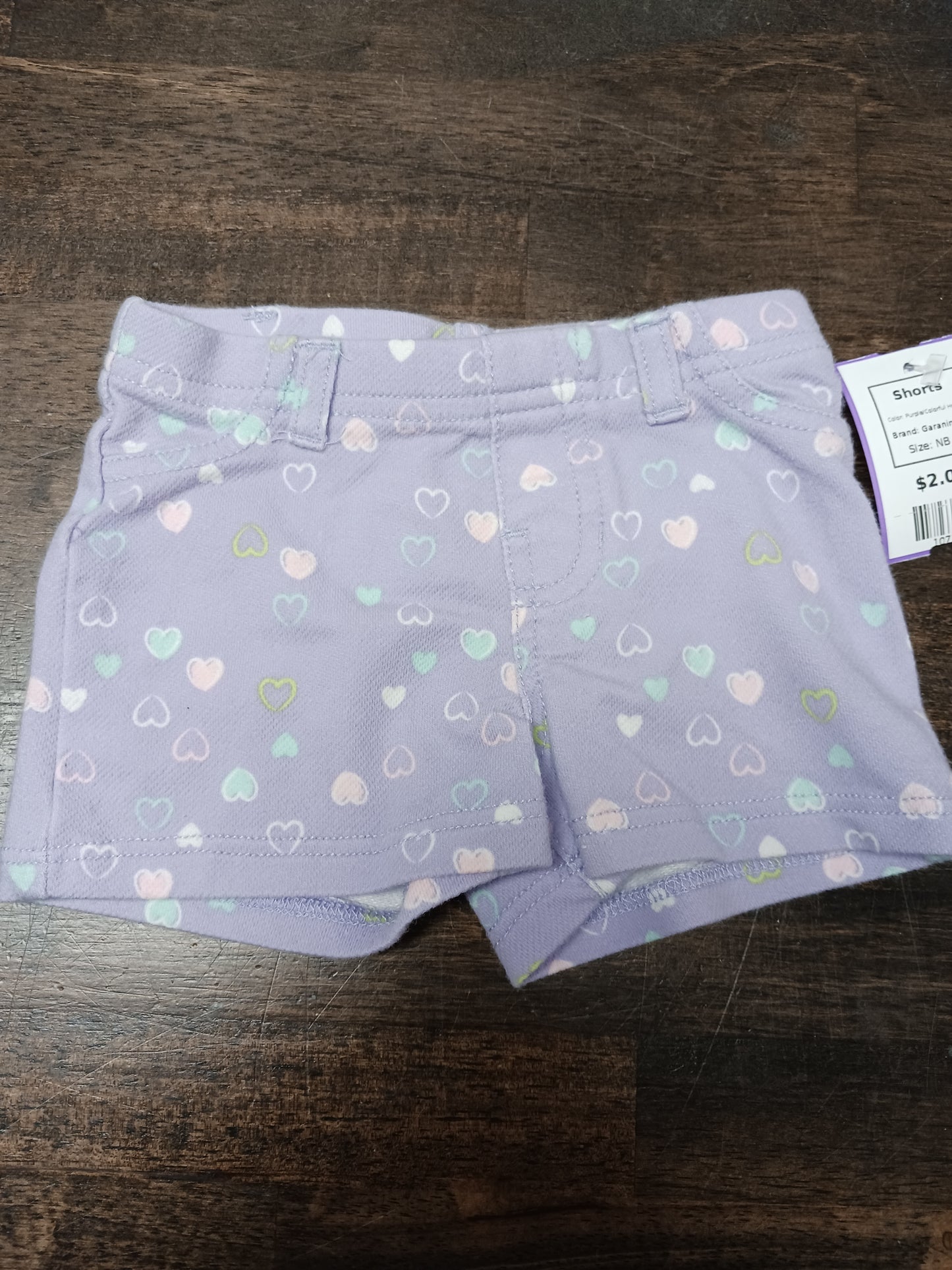Purple/Colorful Heart Garanimals Shorts, NB G